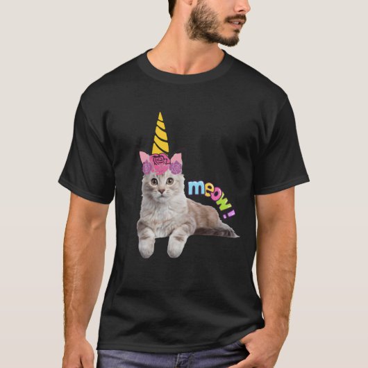 Unicorn cat Meow cat shirt retro Tシャツ (正面)