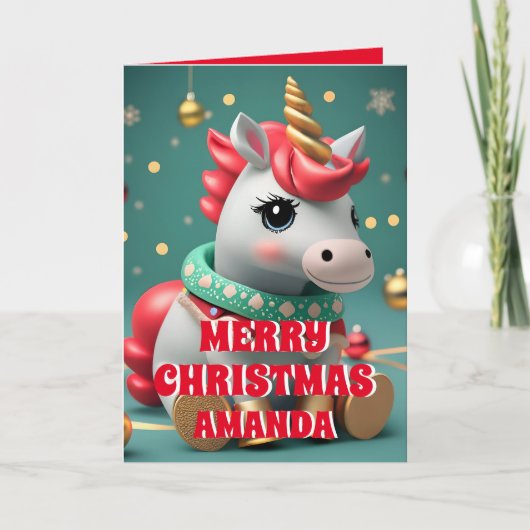 Unicorn Christmas パーソナライズされた Kidsの写真 シーズンカード (正面)