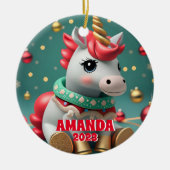 Unicorn Christmas パーソナライズされた Kidsの写真 セラミックオーナメント (正面)