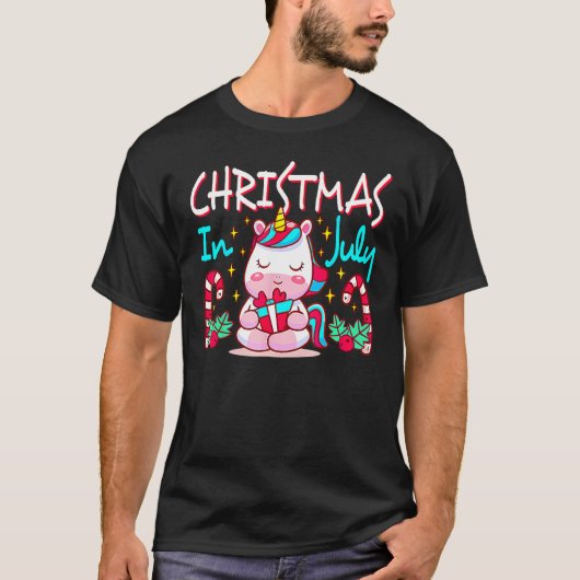Unicorn Christmas In July Cute Magical Animal Summ Tシャツ (正面)