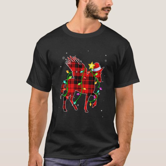 Unicorn  Christmas  Santa Hat Xmas Lights Holidays Tシャツ (正面)
