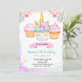 Unicorn cupcake birthday party invitation 招待状 (スタンド正面)