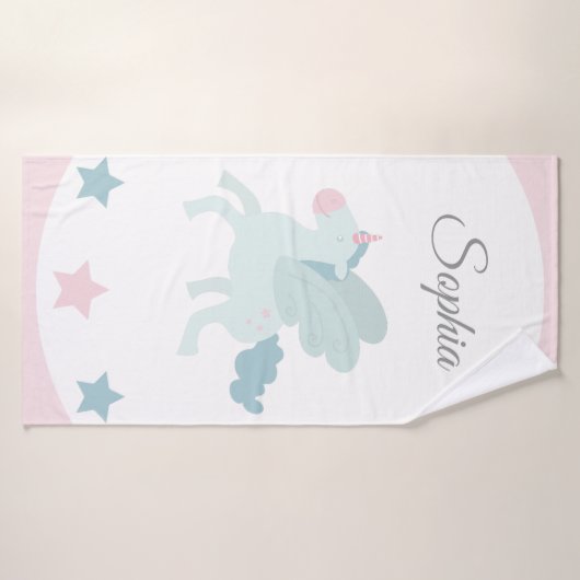 Unicorn Custom Name Cute Pink Blue  バスタオル (バスタオル)