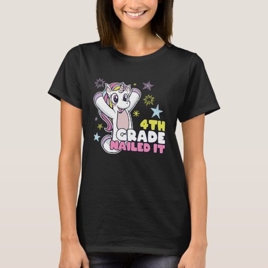 Unicorn Cute Girl Graduation 4th Grade 2021 School Tシャツ (正面)