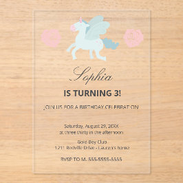 Unicorn Cute Pink Blue Birthday Party Invitation アクリル招待状