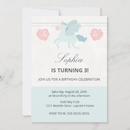Unicorn Cute Pink Blue Birthday Party Invitation 招待状