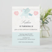 Unicorn Cute Pink Blue Birthday Party Invitation 招待状 (スタンド正面)