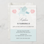Unicorn Cute Pink Blue Birthday Party Invitation 招待状 (正面/裏面)