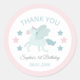 Unicorn Cute Pink Blue Thank You Birthday  ラウンドシール