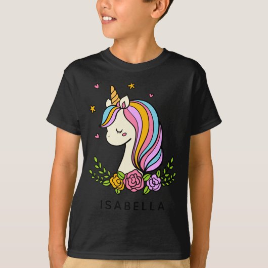 Unicorn Cute Whimsical Girly D Name Tシャツ (正面)