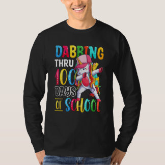 Unicorn Dabbing Thru 100 Days of School Teacher St Tシャツ