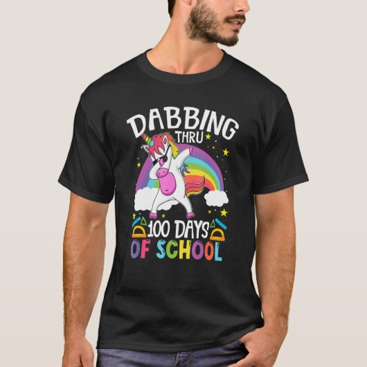 Unicorn Dabbing Thru 100 Days of School Teacher St Tシャツ (正面)