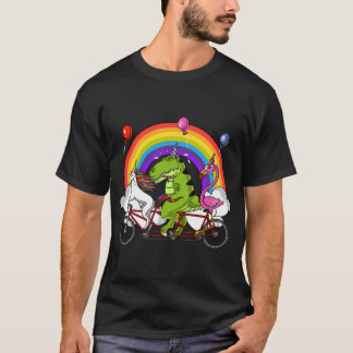 Unicorn Dinosaur Flamingo Riding Bicycle Tシャツ