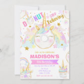Unicorn Donut Girl Magical Sweet Birthday Party 招待状 (正面)