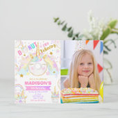 Unicorn Donut Girl Magical Sweet Birthday Photo 招待状 (スタンド正面)