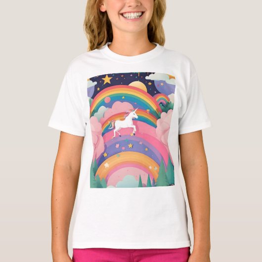Unicorn Dreams：パステルを通した魔法の景色 Tシャツ (正面)
