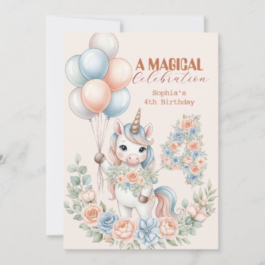 Unicorn Dreams Birthday Invitation 招待状 (正面)