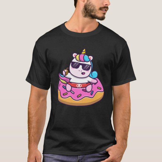 Unicorn Drinking Coconut in Donut Float Swim Ring  Tシャツ (正面)
