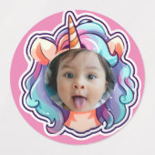 unicorn EDITABLE fotoカップケーキトッパーステッカー ラベル (デザイン1)
