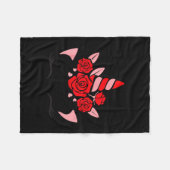 Unicorn Face Eyelashes Smile Flowers St. Valentine フリースブランケット (正面(横))