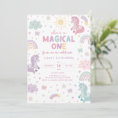 Unicorn First Birthday Invitation. Pastel Rainbow  招待状 (スタンド正面)