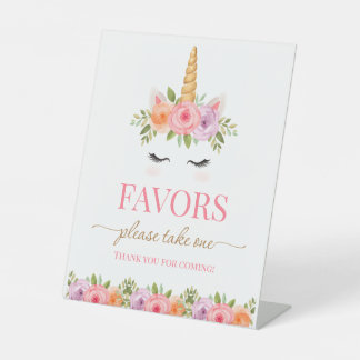 Unicorn Floral Birthday Favors Sign 台座サイン