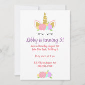 Unicorn Floral Birthday Party Invitation  招待状 (正面)