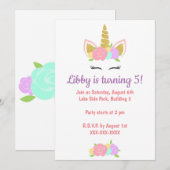 Unicorn Floral Birthday Party Invitation 招待状 (正面/裏面)