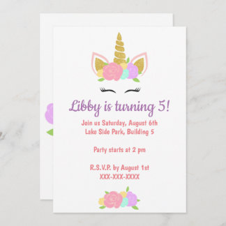 Unicorn Floral Birthday Party Invitation 招待状