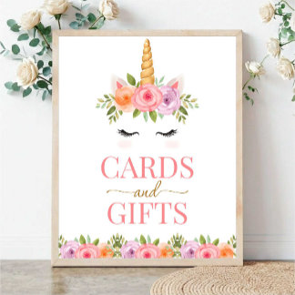 Unicorn Floral Cards and Gifts Sign ポスター