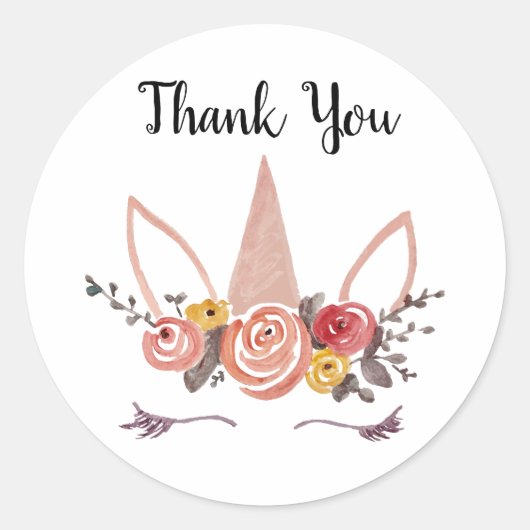 Unicorn Flower Crown Thank You Stickers ラウンドシール (正面)