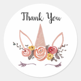 Unicorn Flower Crown Thank You Stickers ラウンドシール