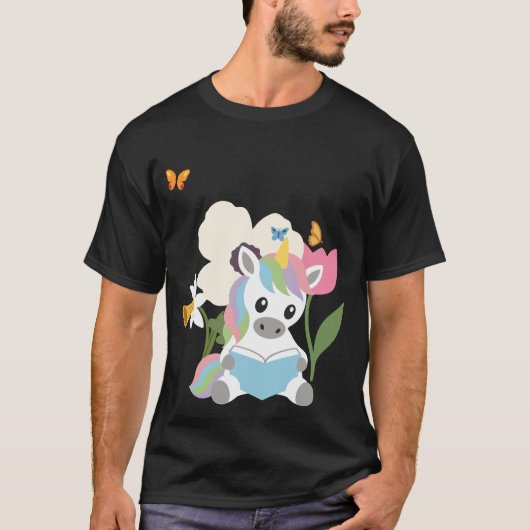 Unicorn Flowers Kids Fairytale Reading Tシャツ (正面)