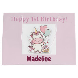 Unicorn Gift Wrap, 1st Birthday Girl, Personalized ラージペーパーバッグ