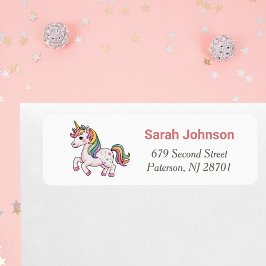 Unicorn Girl Birthday Party Return Address ラベル