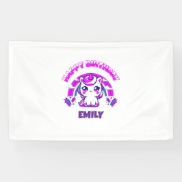 Unicorn Girls Birthday  Party Banner | Editable 横断幕