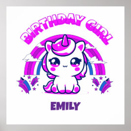 Unicorn Girls Birthday  Party Poster | Editable ポスター