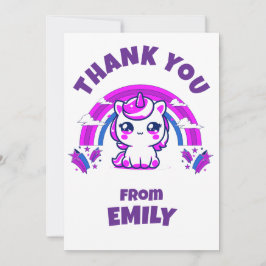 Unicorn Girls Birthday Thank You Card | Editable サンキューカード