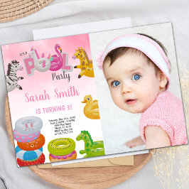 Unicorn Girls Pool誕生日招待状と写真 招待状