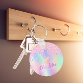 Unicorn glitter rainbow monogram name holographic キーホルダー