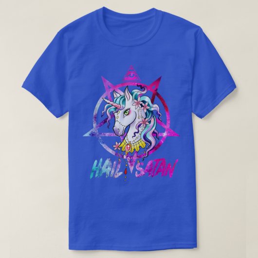 Unicorn Hail Satan Death Metal Rainbow Rave Men W Tシャツ (デザイン正面)