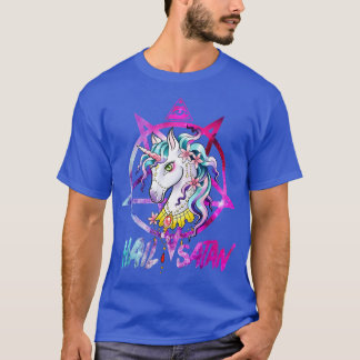 Unicorn Hail Satan Death Metal Rainbow Rave Men W Tシャツ