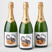 Unicorn Halloween Security Costume Daughter Pumpki スパークリングワインラベル (ボトル)