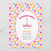 Unicorn & Happy顔オンピンクバースデーパーティー 招待状 (正面/裏面)