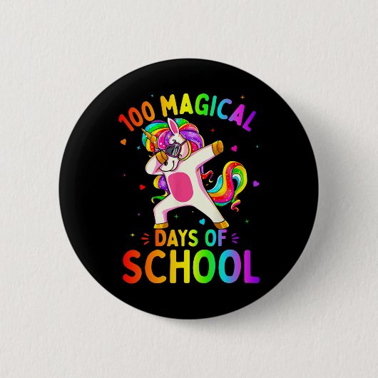 Unicorn Happy 100th Day 100学校の魔法の日 缶バッジ (正面)