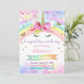 Unicorn head & flowers girl birthday invitation。i 招待状 (スタンド正面)