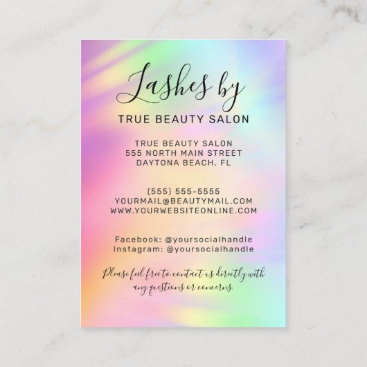 Unicorn Holographic Lash Extensionsアフターケアアイコン 名刺 (裏面)