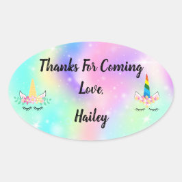 Unicorn Hornパーティーありがとうステッカー 楕円形シール