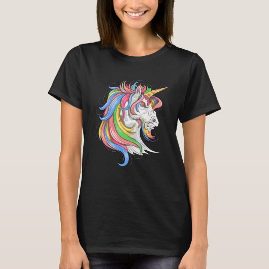 Unicorn horse face Horror scary Halloween Tシャツ (正面)