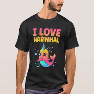 Unicorn I love Narwhal Rainbow Kids Boy Girl Whale Tシャツ